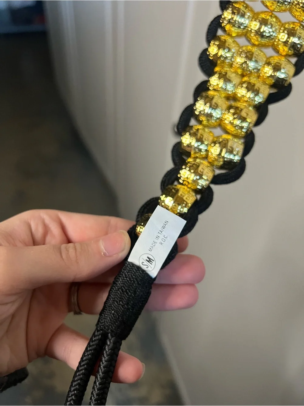 Vintage Ann Taylor 90s Black Braided Rope Gold Bead Belt Medium
